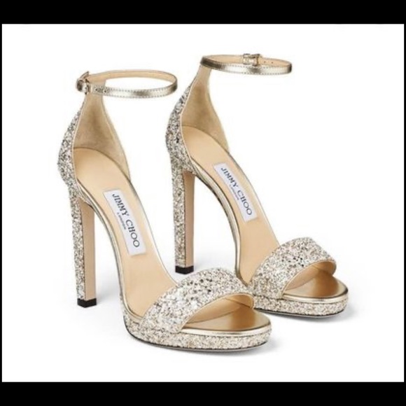 Jimmy Choo Metallic glitter platform sandals 36.5 NIB - Picture 1 of 4